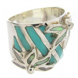 Southwest Flower Opal Turquoise And Silver Ring Size 4-1/4 IS60605