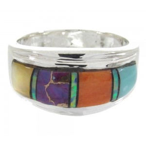 Siilver Southwestern Multicolor Inlay Ring Size 5-3/4 MW64523
