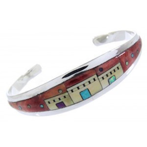 Multicolor Native American Village Design Silver Cuff Bracelet YS66676