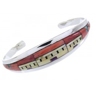 Multicolor Native American Design Silver Cuff Bracelet YS66678