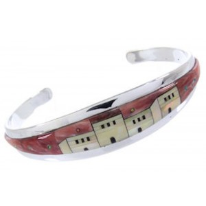 Silver Multicolor Native American Design Cuff Bracelet YS66680