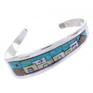 Silver Multicolor Native American Village Design Cuff Bracelet YS67334