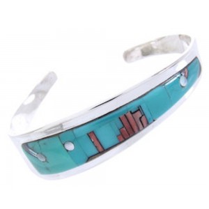 Multicolor Native American Mesa Design Silver Cuff Bracelet YS67339