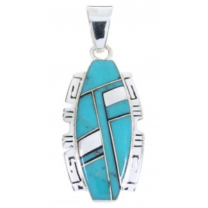 Turquoise Jet Inlay Pendant Sterling Silver Jewelry JW66029