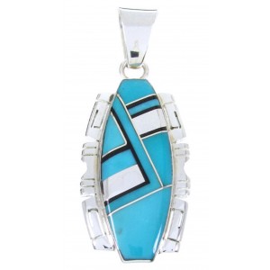 Sterling Silver Pendant Turquoise Jet Inlay Jewelry JW66192