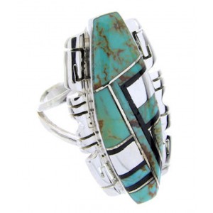 Turquoise And Jet Inlay Silver Ring Size 5-3/4 BW66543