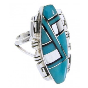 Turquoise And Jet Inlay Southwestern  Ring Size 5-1/4 BW66594 