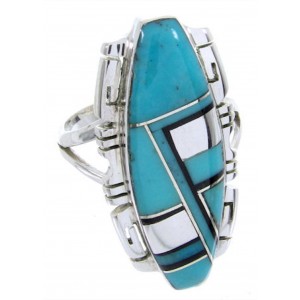 Sterling Silver Southwest Turquoise Jet Inlay Ring Size 5-3/4 BW66747 