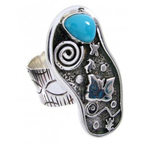 Turquoise Butterfly Southwestern Sterling Silver Ring Size 6 MW66879 