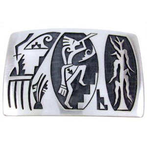 Hopi Indian George Phillips Kokopelli Corn Stalk Belt Buckle AW67578