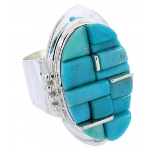 Genuine Sterling Silver Turquoise Inlay Ring Size 5-1/2 FX93612