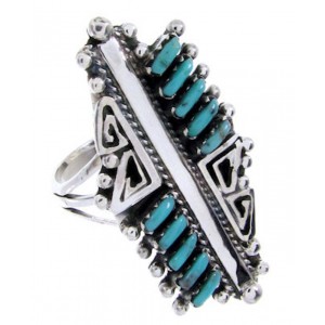 Silver And Turquoise Needlepoint Southwest Ring Size 6-3/4 BW68015