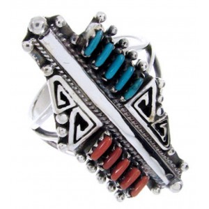 Sterling Silver Turquoise Coral Needlepoint Ring Size 5-3/4 BW68038