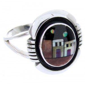 Silver Multicolor Native American Design Ring Size 8-1/2 YS68108