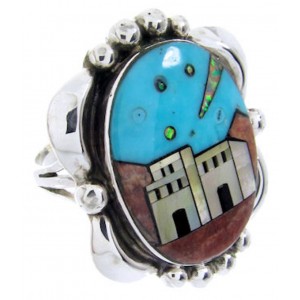 Native American Village Design Silver Multicolor Ring Size 5 YS68138