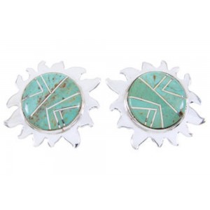 Turquoise Southwest Sterling Silver Sun Inlay Post Earrings AW68234 