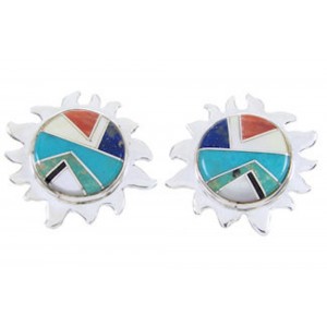 Southwest Silver Multicolor Turquoise Sun Inlay Post Earrings AW68197