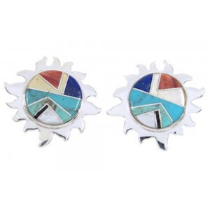 Southwest Sterling Silver Multicolor Turquoise Sun Earrings AW68198 