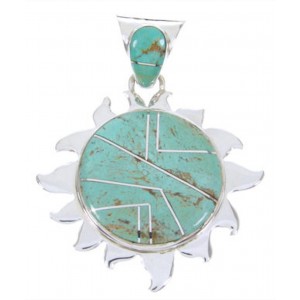 Turquoise Southwestern Sterling Silver Inlay Sun Pendant AW68177