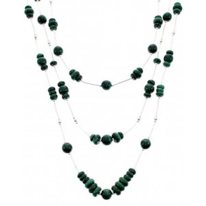 Liquid Silver 3-Strand Malachite Bead Necklace BW69189