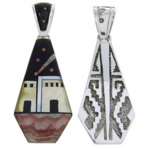 Multicolor Native American Village Design Reversible Pendant YS69788 