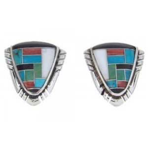 Sterling Silver Jewelry Multicolor Inlay Post Earrings BW69848