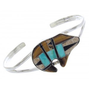 Multicolor Inlay Sterling Silver Jewelry Bear Cuff Bracelet BW70019