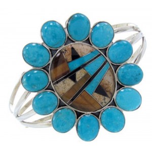 Multicolor Turquoise Inlay Sterling Silver Cuff Bracelet AW70351