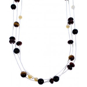 Multicolor Bead Jewelry Liquid Silver 3-Strand Necklace BW71746