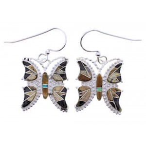 Sterling Silver Multicolor Butterfly Hook Dangle Earrings AW70640