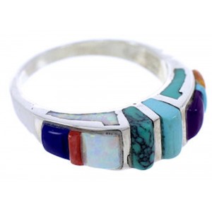 Turquoise Multicolor Jewelry Sterling Silver Ring Size 7-3/4 AW70813