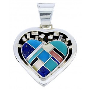 Multicolor Inlay Sterling Silver Heart Jewelry Pendant AW70859