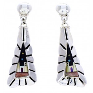 Multicolor Silver Native American Village Design Earrings YS71386