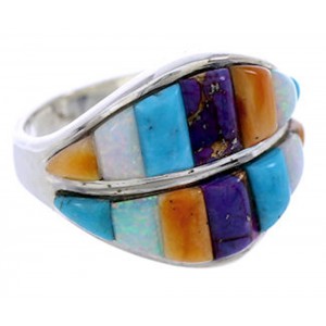 Southwest Silver And Multicolor Inlay Ring Size 6-3/4 BW71575
