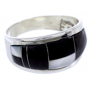Sterling Silver Black Jade Mother Of Pearl Ring Size 7-1/4 RS43313