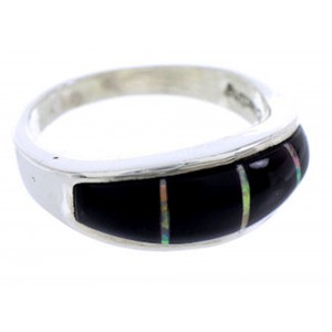 Sterling Silver Black And Opal Inlay Ring Size 5-3/4 NS40754