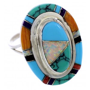 Sterling Silver And Multicolor Inlay Jewelry Ring Size 8-1/2 AW71694