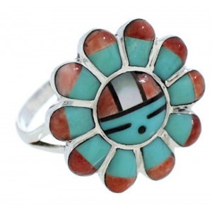 Sun Multicolor Silver Southwest Jewelry Ring Size 5-3/4 YS72144 