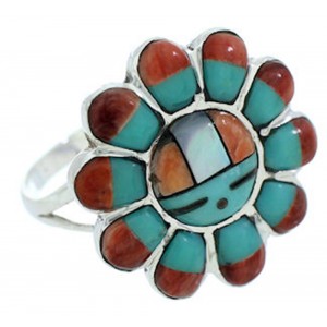 Sun Silver Multicolor Southwest Jewelry Ring Size 8-3/4 YS72150