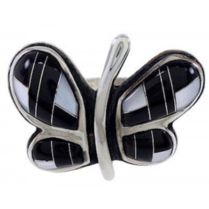 Mother of Pearl Black Jade Silver Butterfly Ring Size 9-3/4 AS42880