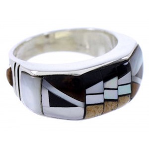 Genuine Sterling Silver And Multicolor Inlay Ring Size 5-3/4 AW72421 