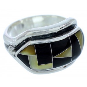 Yellow Mother Of Pearl And Black Jade Jewelry Ring Size 6-3/4 BW72411