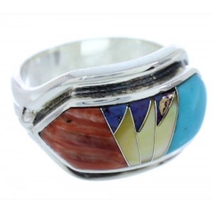 Southwest Multicolor Inlay Silver Jewelry Ring Size 5-1/2 YS72339