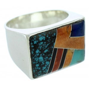 Southwest Multicolor Inlay Sterling Silver Ring Size 11-1/2 YS72759 