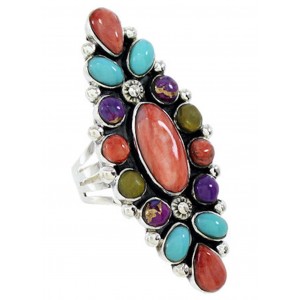 Turquoise Multicolor Southwest Sterling Silver Ring Size 8-1/2 BW73053