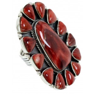 Silver Large Statement Red Oyster Shell Ring Size 7-1/2 BW72941