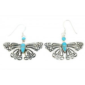 Southwest Turquoise Sterling Silver Butterfly Hook Earrings DW73011