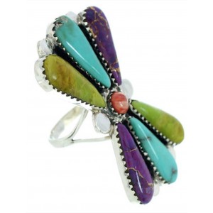 Silver Large Statement Multicolor Southwest Ring Size 7-1/2 BW74479