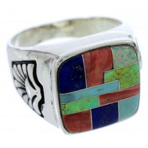 Multicolor Inlay Southwest Silver Ring Size 9-1/2 WX35385