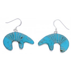 Genuine Sterling Silver Turquoise Bear Hook Dangle Earrings PX31003